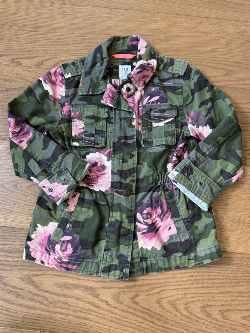 Gap Girls Camouflage Utility Jacket with Pink Floral Print - Size S - EUC